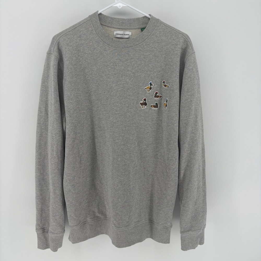 Edmmond Studios Duck Hunt Sweatshirt Mens L Gray Organic Cotton Mallard Ducks